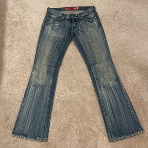 Guess Women's Blue Distressed Flare Jeans